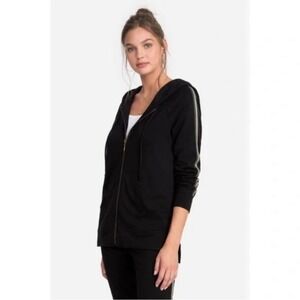 Johnny Was Calme Metallic Stripe Full Zip Hoodie Sweatshirt Organic Cotton